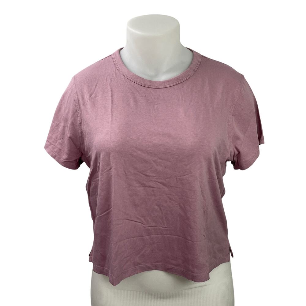 Lululemon Womens Pink Short Sleeves Relaxed Fit Crew Neck Crop Tee T-shirt Sz XL